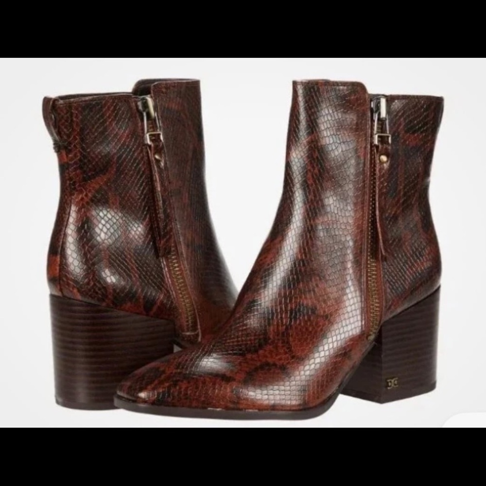NIB Sam Edelman Carlysle Heeled Boot, Size 9, Brown Snake